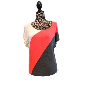 Coral, White, Gray Colorblock Short Sleeve Top Med
